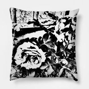 Black and White Rose Print Pillow