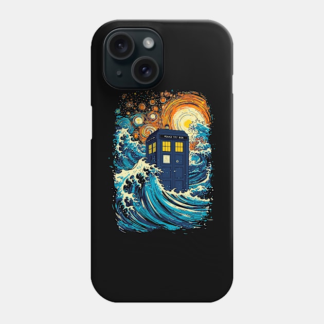 The great kanagawa wave and the tardis Phone Case by Virhayune