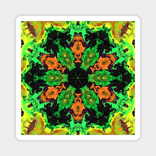 Psychedelic Hippie Flower Green Orange and Yellow Magnet