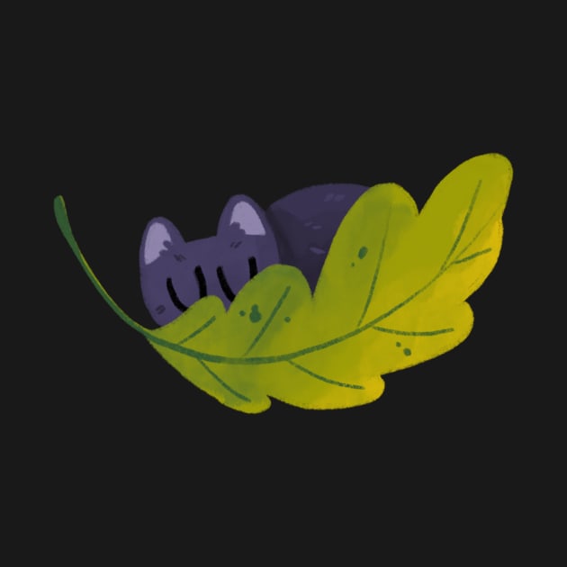 sleepy leaf cat by hellocloudy