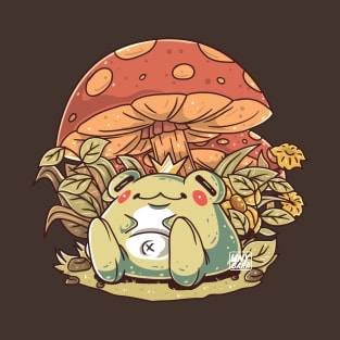 Sitting King Frog Collection: Frog and Mushroom T-Shirt