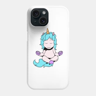 Cartoon unicorn meditates with yoga Phone Case