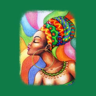 African Woman Portrait on Wax Traditional Fabric T-Shirt