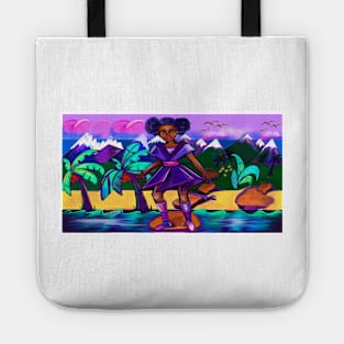 Anime girl with two puffs. Black afro anime girl in purple fantasy scene ! beautiful  black girl with Braided hair, blue eyes, Cherry pink lips and dark brown skin. Hair love ! Tote