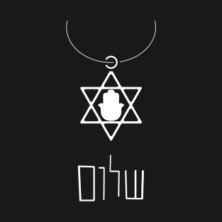 Mock Jewish Necklace - Star of David, Hamsa & Hebrew "Shalom" T-Shirt