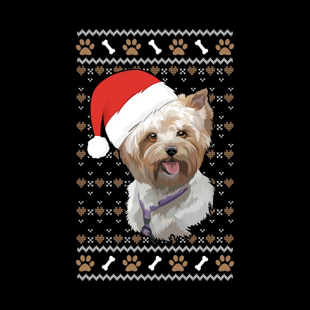 Yorkshire Terrier With Santa Hat Ugly Merry Christmas Pajamas by CardRingDesign