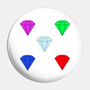 Gemstone Set.  Ruby, Emerald, Sapphire, Amethyst and Diamond. (White) Pin