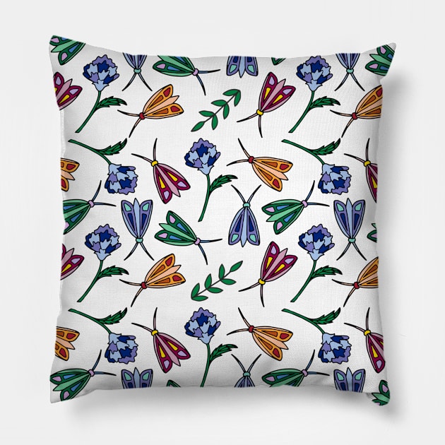 Colorful Moths and Flowers Pillow by HLeslie Design