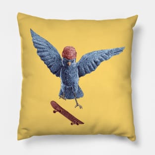 Bird doing skateboard maneuver Pillow