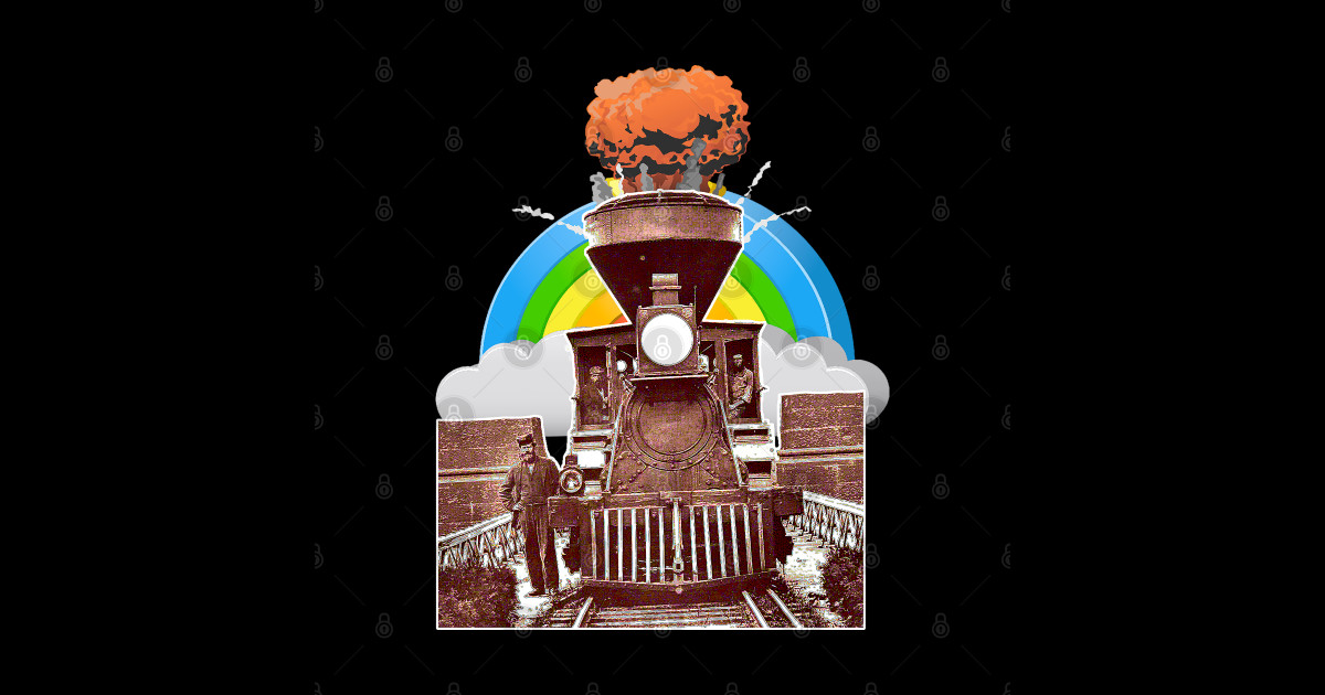 Drivers on the train with flaming rails - Locomotive - Sticker | TeePublic