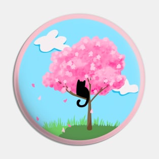 Black Cat in A Cherry Blossom Tree Pin