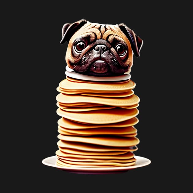 Cute Pug on Pancakes - Adorable Pug Head on Stack of Pancakes T-Shirt by fur-niche