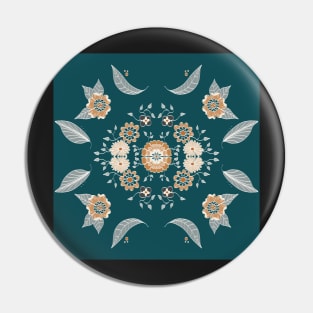 Boho Symmetrical Orange and Green Flower Design Pin