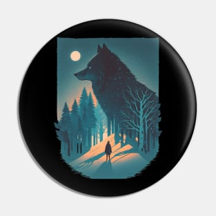 Moonlit Shadow: A Majestic Wolf Under the Full Moon Pin