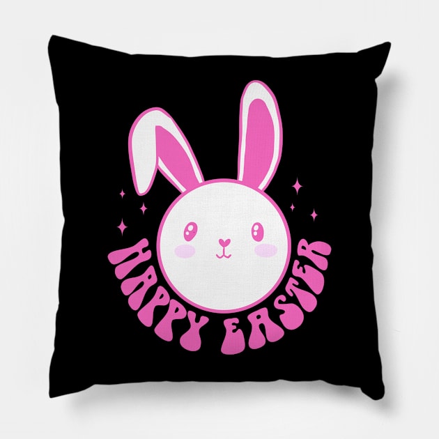 Happy easter a cute and groovy easter bunny for women Pillow by Yarafantasyart