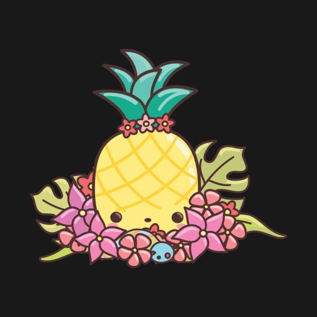 Summer vibes - a cute pineapple and tropical flowers in summer colors by mohu