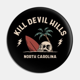 Vintage Surfing Kill Devil Hills North Carolina // Retro Surf Skull Pin