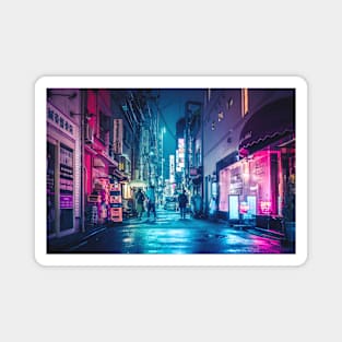 Tokyo Midnight Rain Pink and Blue aesthetic neon lights. Magnet