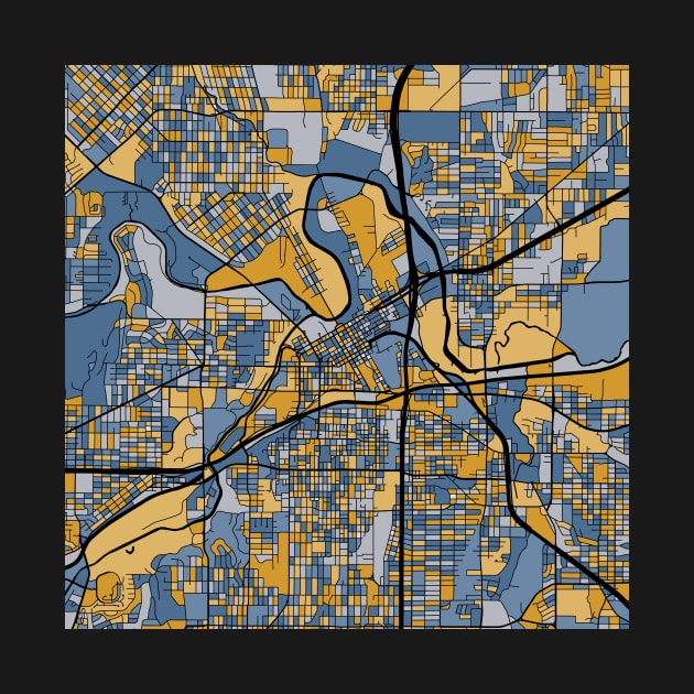 Fort Worth Map Pattern in Blue & Gold by PatternMaps
