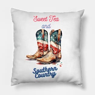 Country Western Patriotic Cowboy Boots Design Pillow