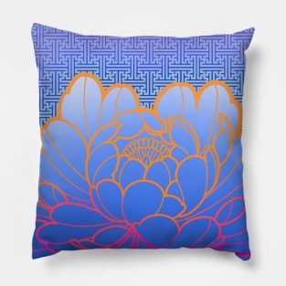 blue peony and japanese  sayagata pattern Pillow