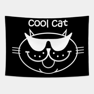 Cool Cat 2 - White Outline Tapestry