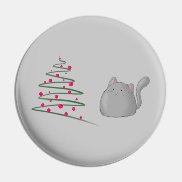 Cute Fluffy Fat Cat With Xmas Tree Cats Lover Cats Lover Pin Teepublic