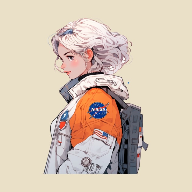 Nasa Cool Astronaut Girl in Space parka Original Illustration T-Shirt by luna doodle shop