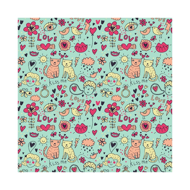 Cat & Love Pattern by AnnieWijaya