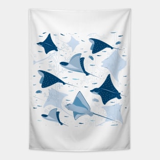 Flying stingrays on white Tapestry