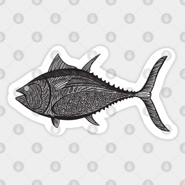 Bluefin Tuna Ink Art - cool detailed fish design - on white - Tuna