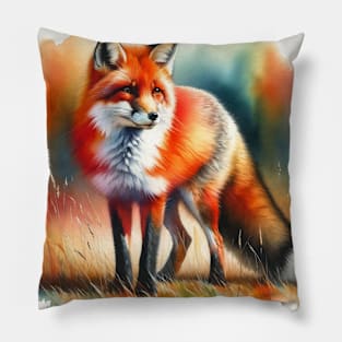 Autumn Whisper: Enchanting Red Fox Watercolor Pillow