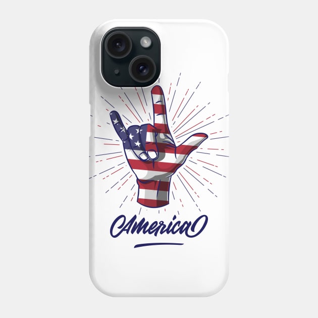 I Love You Hand Sign Gesture USA American Flag Cute Phone Case by teeleoshirts