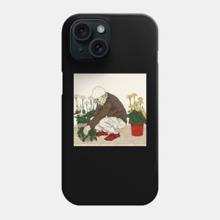 Asian painting. An elderly man plants flowers Phone Case