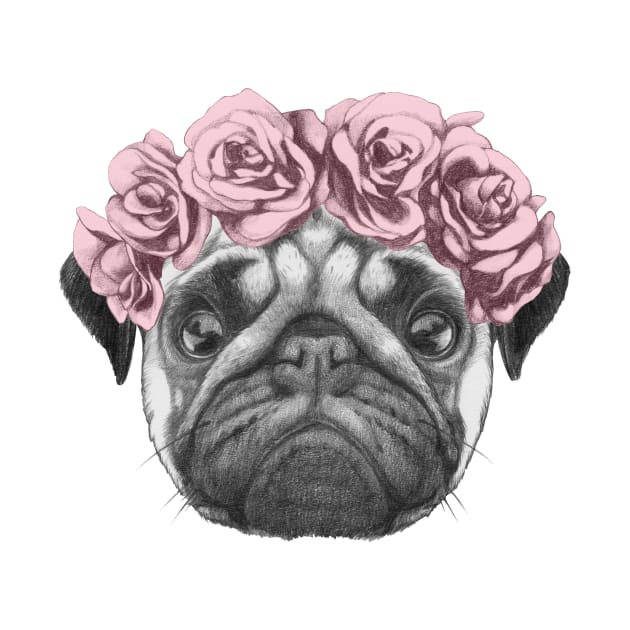 Rosie the pug with roses by RoseAesthetic