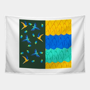 Tropical Parrot And Feather Half And Half Tapestry