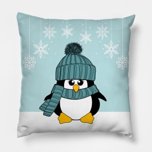 Krimbles Festive Christmas Winter Green Snowflake Penguin Pillow