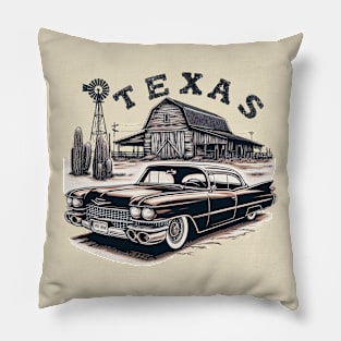 Vintage Cadillac in Texas: Retro T-Shirt with Lone Star Charm and Nostalgic Appeal! Pillow