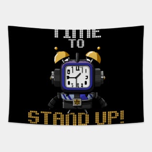 Time To Stand Up, Funny Surreal Steampunk Alarm Clock Robot Tapestry