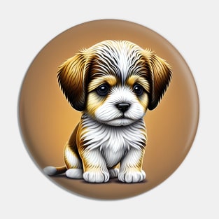 Havanese Puppy Dog with a Brown Fur Coat and White Markings Pin