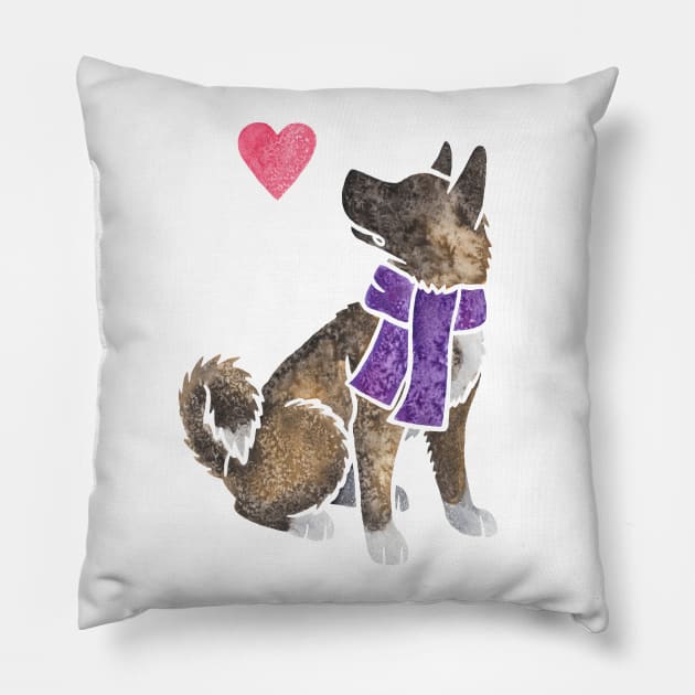 Watercolour Akita Pillow by animalartbyjess