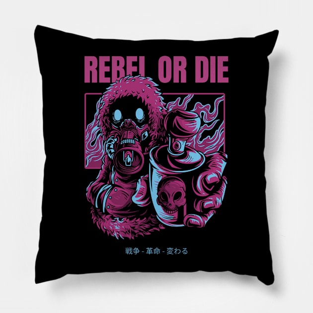 Apocalypse! Dystopian Rebel with paint spray! Pillow by Johan13