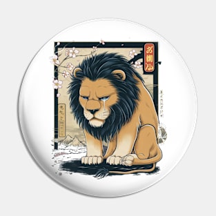 Downcast Lion Japanese Art Print Pin