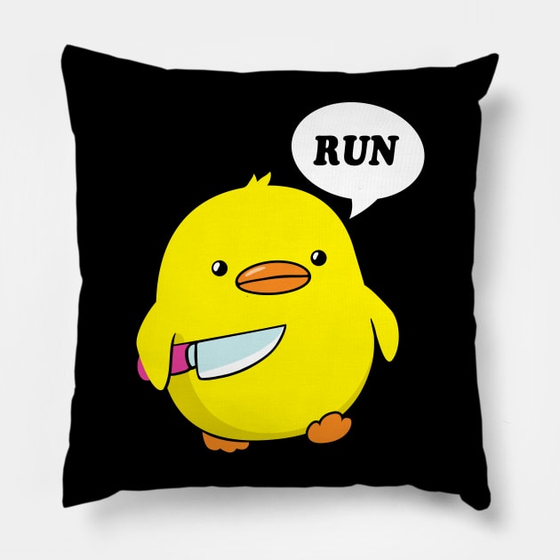 Duck With Knife Pillow by SunsetSurf