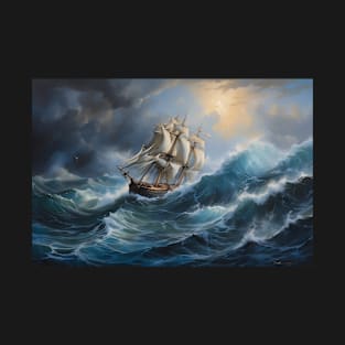 Ship Sailing Through The Deep Blue Sea Storm T-Shirt