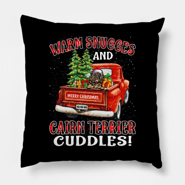 Warm Snuggles And Cairn Terrier Cuddles Ugly Christmas Sweater Pillow by intelus