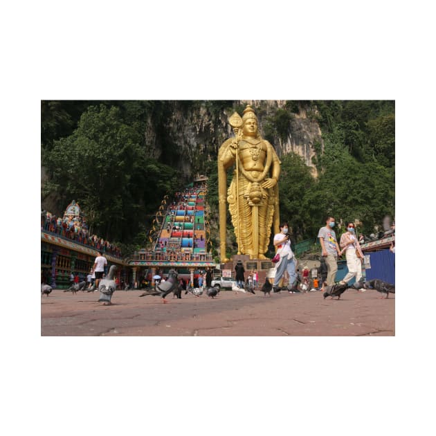 Lord Murugan statue and stairs to the Batu Caves temple by kall3bu