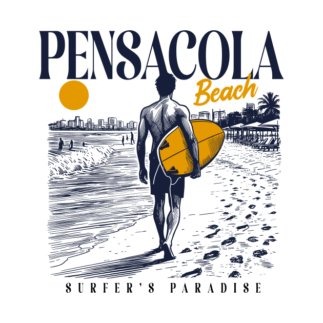 Vintage Surfing Pensacola Beach, Florida // Retro Surfer Sketch // Surfer's Paradise by Now Boarding