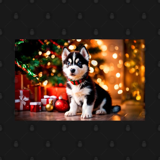 Husky Puppy Dog with Christmas Gifts by nicecorgi