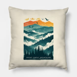 Great Smoky Mountains national park travel poster Pillow